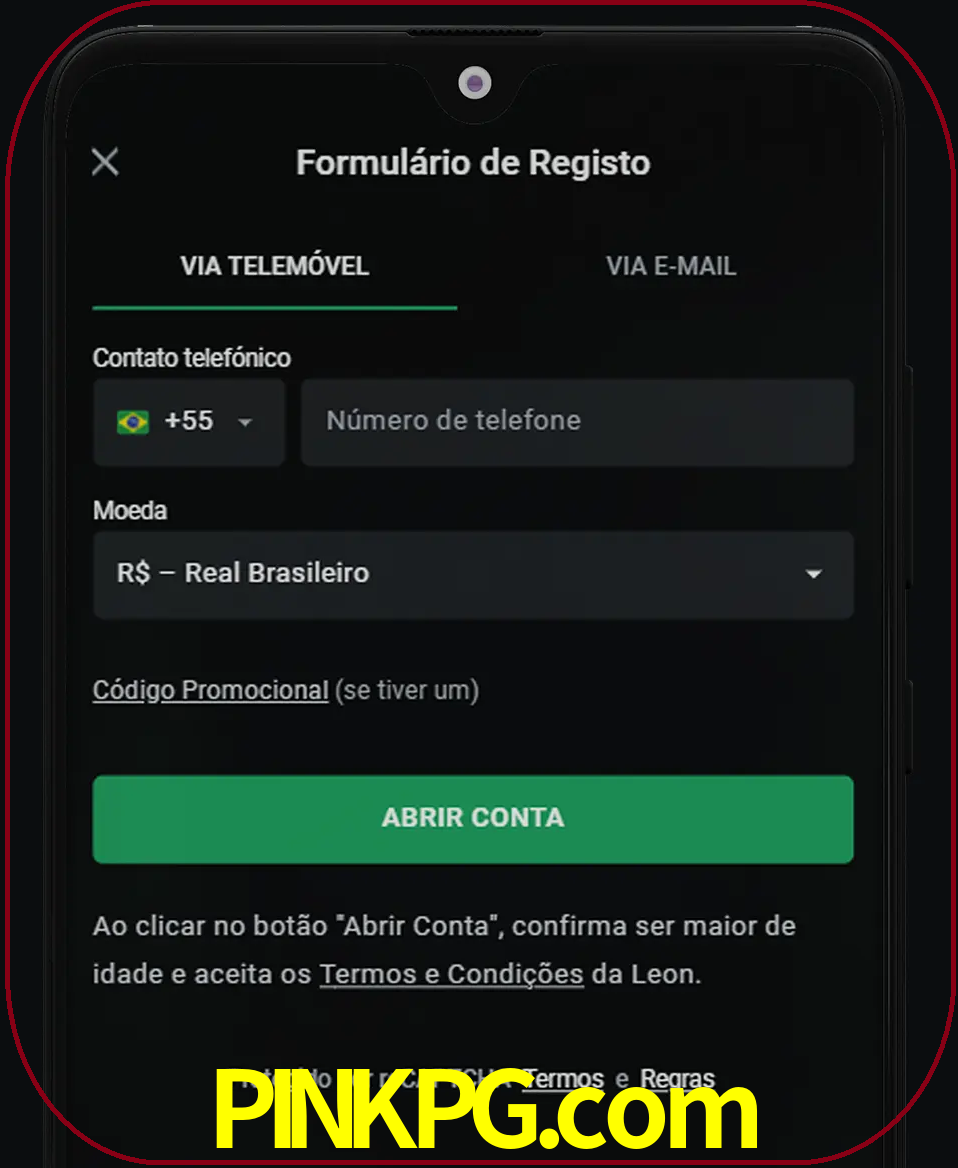 Abra o aplicativo e inicie o processo de registro.